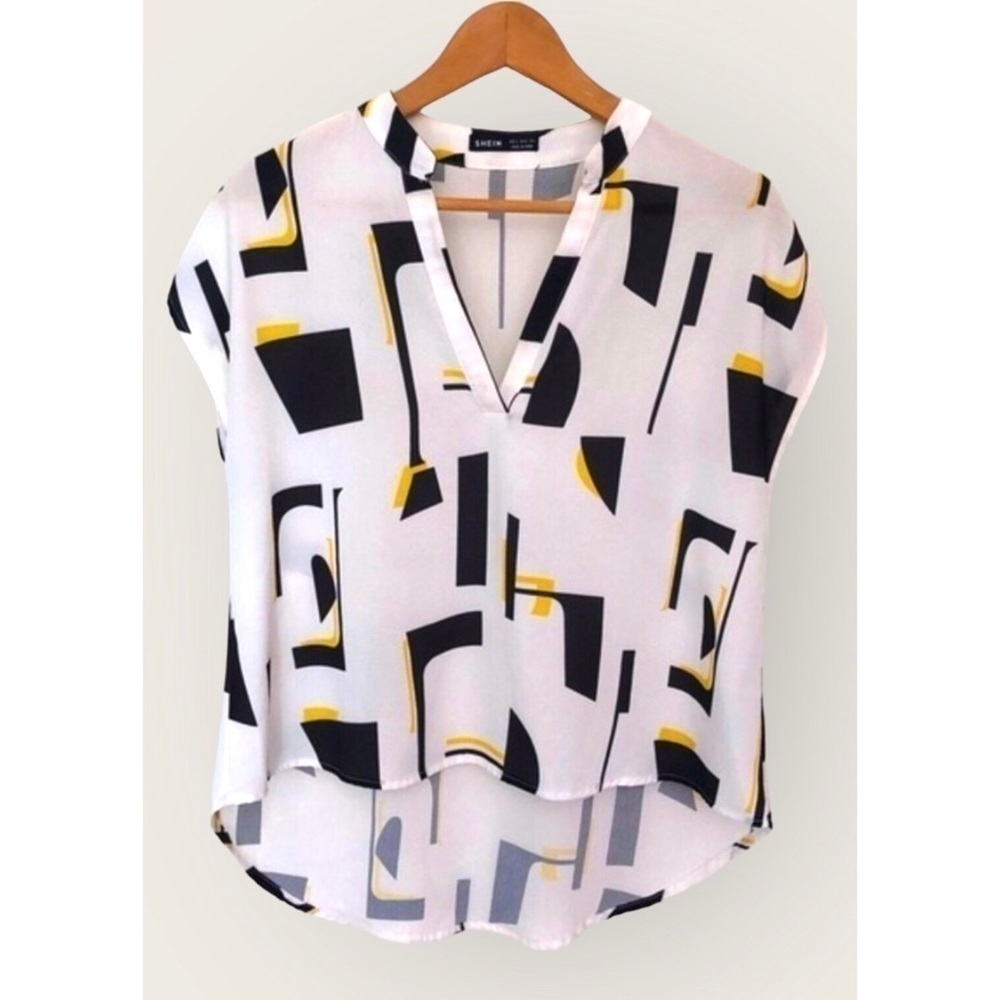 Shein Sleeveless Abstract Print Crepe Blouse